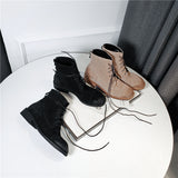 WAZALO BRITISH MARTINA FROSTED LEATHER ANKLE BOOTS - boopdo