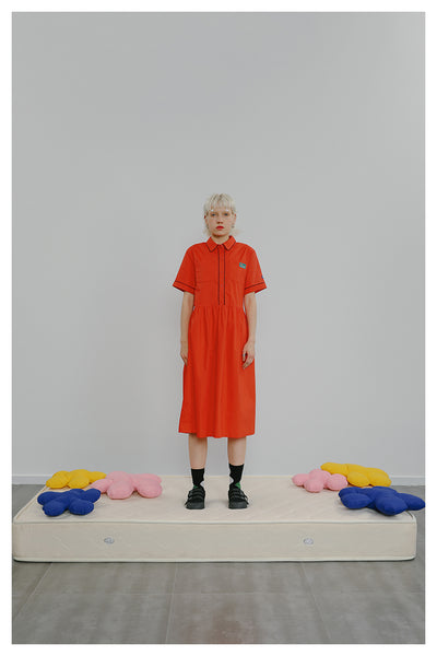 TYAKASHI MIDI SHIRT DRESS IN ORANGE - boopdo