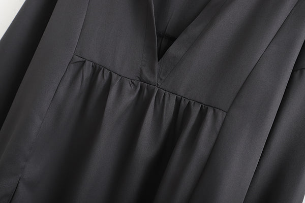 HENNA WOMEN RUFFLED CASUAL LONG DRESS IN BLACK - boopdo