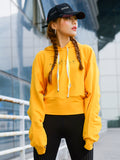 MIP TOGGLE SLEEVE CROP HOODIE IN YELLOW - boopdo