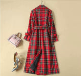 BBL DESIGN DOUBLE BREASTED BELTED COAT IN RED CHECK - boopdo