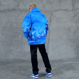 PANTRO BLACK AIR SNOW MOUNTAIN MID LENGTH HOODED JACKET IN BLUE - boopdo