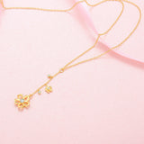 JELLY GIRL 18K GOLD NECKLACE WITH FLOWERS AND CRYSTAL PENDANT - boopdo