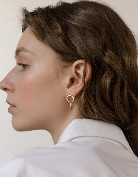 UZL DESIGN DOUBLE HOOP EARRINGS IN GOLD PLATED - boopdo