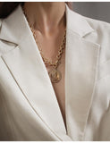 UZL DESIGN GOLD PLATED CHUNKY CHAIN NECKLACE WITH COIN PENDANT - boopdo