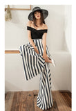 VERRAGE WIDE LEG TROUSERS IN BLACK STRIPE - boopdo