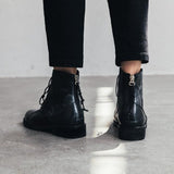 JERSY MARAKITO COOL PUNK FLAT LEATHER ANKLE BOOTS - boopdo