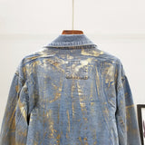 FIMNIN PUFFLO METAL BRONZE DENIM JEAN WOMEN JACKET WITH LARGE POCKET - boopdo