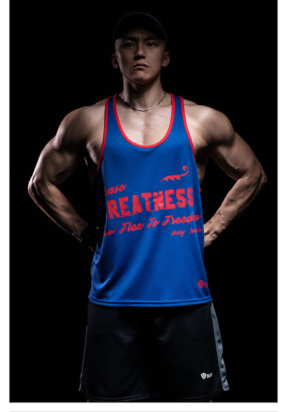 MONSTER GUARDIANS MUSCLE VEST IN RED TEXT PRINT - boopdo