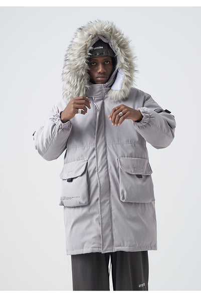 SWAGGER SHOTE MID LENGTH FAUX FUR COLLAR HOODED JACKET - boopdo