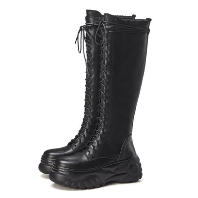 ALVO ZOZILA CHUNKY LACE UP PLATFORM LEATHER BOOTS IN BLACK - boopdo