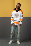 NFWYS KOAK HOCKEY V NECK SWEATSHIRT IN ORANGE WHITE - boopdo