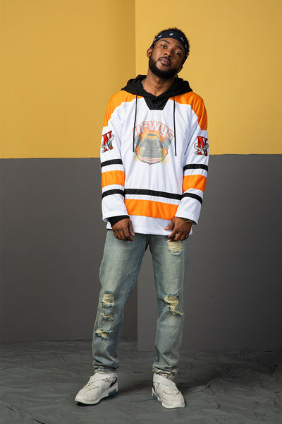 NFWYS KOAK HOCKEY V NECK SWEATSHIRT IN ORANGE WHITE - boopdo