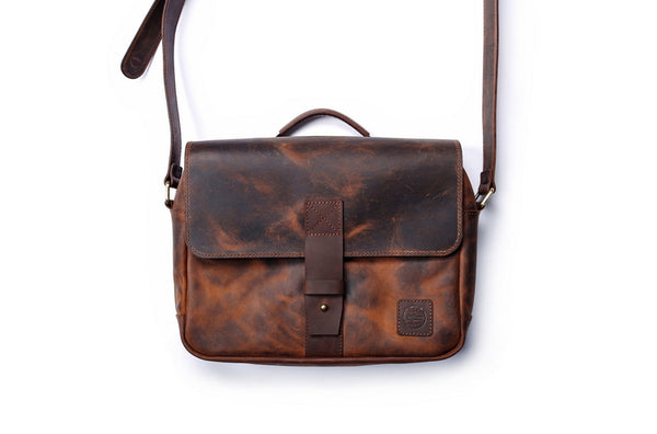 GS LETHER SATCHEL IN VINTAGE BROWN AND FRONT STRAP - boopdo