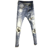 BOOPDO DESIGN AMR RIPPED PATCH WASHED DENIM JEAN PANTS - boopdo