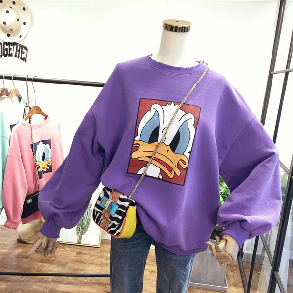 SIMDA LONG SLEEVE SWEATSHIRT WITH ANGRY DONALD DUCK PRINT - boopdo