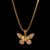 FOOGIE BUTTERFLY DESIGN STEEL NECKLACE WITH RHINESTONE - boopdo