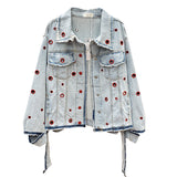 JEYYO CATHRO OLD FASHION DENIM JEAN WOMEN JACKET WITH RUFFLE RING HOLES - boopdo