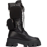 JESSY MARIA BRITISH STYLE CHUNKY PLATFORM LEATHER BOOTS WITH STRAP POCKET IN BLACK - boopdo