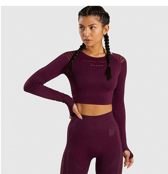 IRON MONSTER YOGA GIRL LONG SLEEVED KNITTED FITNESS CROP TOP - boopdo