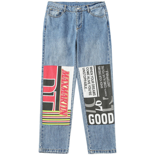 MAXMARTIN MOM JEANS WITH LOGO AND LETTERS PANEL DETAIL - boopdo