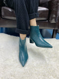 LUXE SEVEN DESIGN MID HEELED ANKLE BOOTS IN TEAL - boopdo
