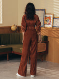 VERRAGE RETRO INSPIRED VELVET SHIRT AND HIGH WAIST WIDE LEG PANTS - boopdo