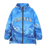PANTRO BLACK AIR SNOW MOUNTAIN MID LENGTH HOODED JACKET IN BLUE - boopdo
