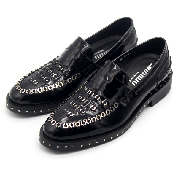 JINIWU VANGUARD HANDMADE CLASSIC STAINLESS COPPER OIL BLACK LOAFER SHOES - boopdo