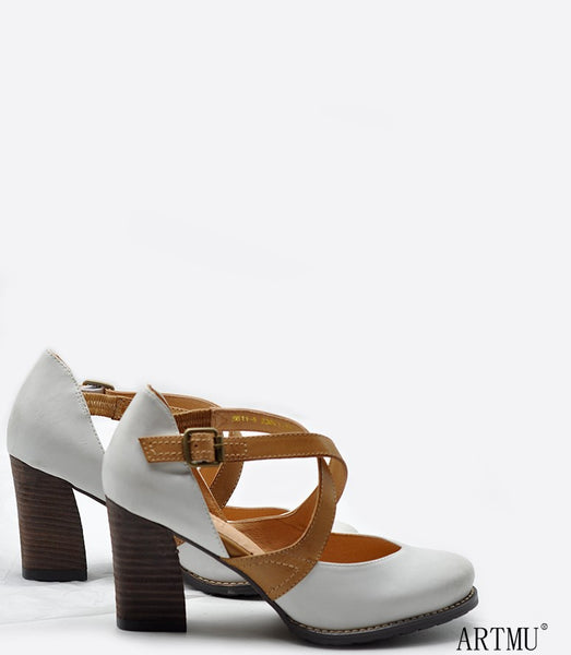 ARTMU VINTAGE INSPIRED CROSS STRAP HEELED SHOES IN WHITE - boopdo