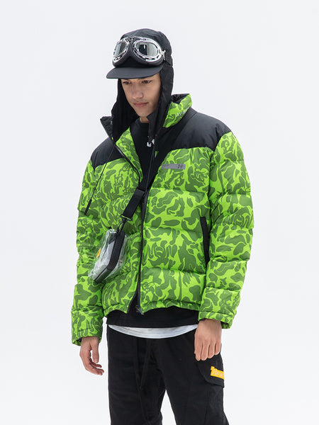 NFWYS FIZOLA HOLOGRAPHIC HIGH NECK BOMBER JACKET IN GREEN CAMO - boopdo