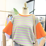 SIMDA ORGANIC STRIPE T SHIRT IN COLORBLOCK - boopdo