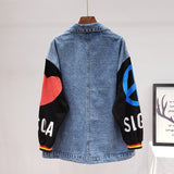 ZAUL FANTO BASIC COLLECTION CARTOON SMILEY FACE GRAFFITI DENIM JEAN COAT - boopdo