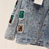 MONICA DIZO HANDMADE RIPPED DENIM JEAN WOMEN JACKET WITH SEQUINS - boopdo