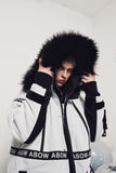 ABOW LIFE QUILTED DETACHABLE FUR COLLAR HOODED UNISEX WHITE BLACK JACKET - boopdo