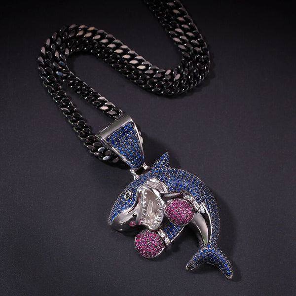 ZACKZIE ZIRCON ALUMINA BOXING SHARK PENDANT NECKLACE - boopdo