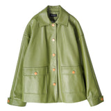 8GIRLS DESIGN BELTED FAUX LEATHER JACKET IN GREEN - boopdo