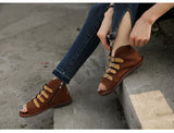 PROVA PERFETTO HUFFO ROMAN OPEN TOE FLAT SOLE LEATHER SANDALS - boopdo