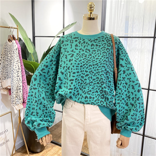 SIMDA BALLOON SLEEVE SWEATSHIRT IN ANIMAL PRINT - boopdo