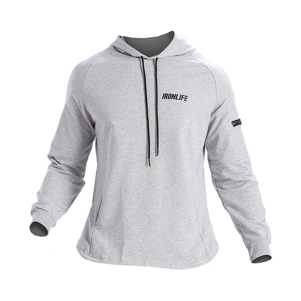 IRON LIFE FITNESS PERFORMANCE SPORTSWEAR HOODED SWEATSHIRT IN GRAY - boopdo
