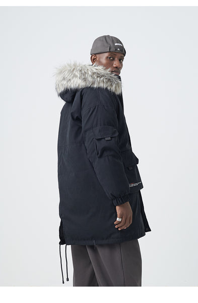 SWAGGER SHOTE MID LENGTH FAUX FUR COLLAR HOODED JACKET - boopdo