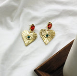 UZL DESIGN EMBELLISHED HEART DROP EARRINGS IN GOLD PLATED - boopdo