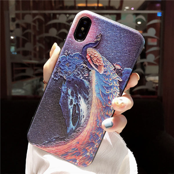 BOOPDO DESIGN PEACOCK EMBOSSED APPLE IPHONE ANTI FALL COVERS - boopdo