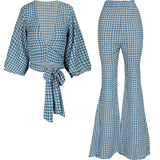 SINCE THEN TIE FRONT CROP TOP WITH FLARE TROUSERS IN GINGHAM - boopdo