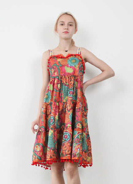 BOHEMIAN ZULUCA SUMMER DRESS WITH STRAPS IN MULTI COLOR - boopdo