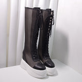 JACKZIE JAZZS ROME HIGH TUBE PLATFORM LEATHER MESH BOOTS - boopdo