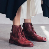 JERSY MARAKITO COOL PUNK FLAT LEATHER ANKLE BOOTS - boopdo