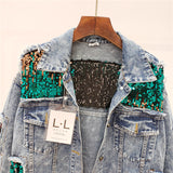 MONICA DIZO HANDMADE RIPPED DENIM JEAN WOMEN JACKET WITH SEQUINS - boopdo