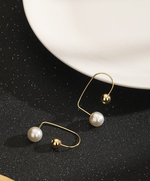 UZL DESIGN BAR AND PEARL DETAIL EARRINGS IN GOLD PLATE - boopdo