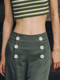 SINCE THEN BUTTON FRONT WIDE LEG TROUSERS IN GREEN - boopdo